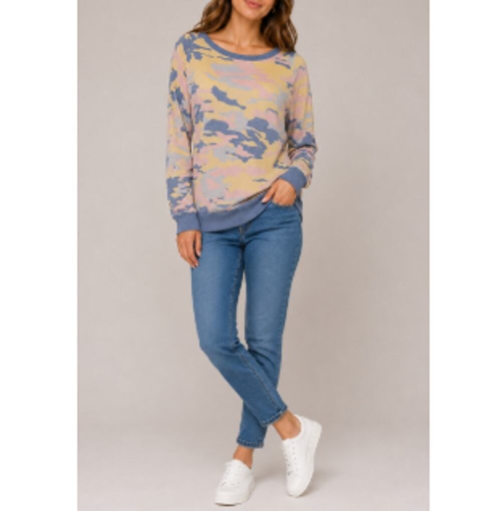 New HONEYDEW Women's Multi Camo Crewneck Long Sleeve Pullover Sweatshirt Size L